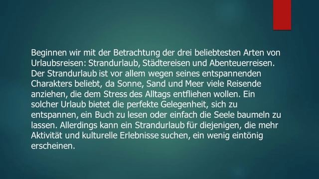 Urlaubsreisen B2 Thema | Goethe Zertifikat B2  Sprechen Teil 1 | Vortrag Halten | Werkstatt B2