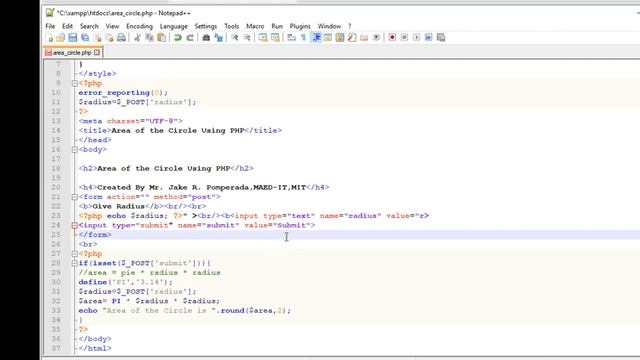 Area of the Circle Using PHP смотреть онлайн