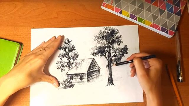 Рисуем пейзаж углем смотреть онлайн