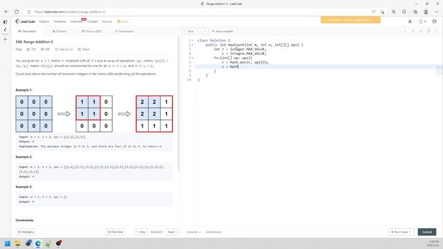 LeetCode 598 | Range Addition II | Array | Debug | Java смотреть онлайн