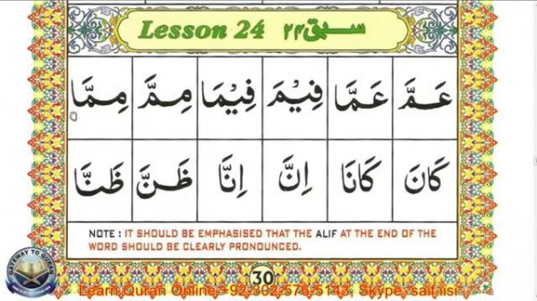Basic Quran Reading Qaida Lesson # 24.1 Reading Words Having Alif At The End
