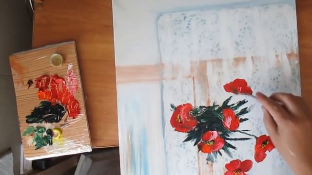 Маки нарисовать масляными красками. смотреть онлайн