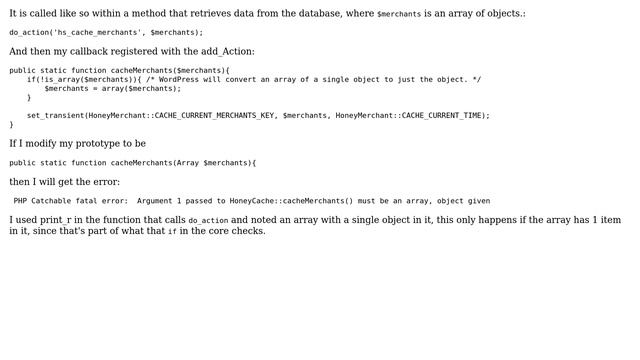 Wordpress: array of objects to do_action, callback gets singular object? смотреть онлайн
