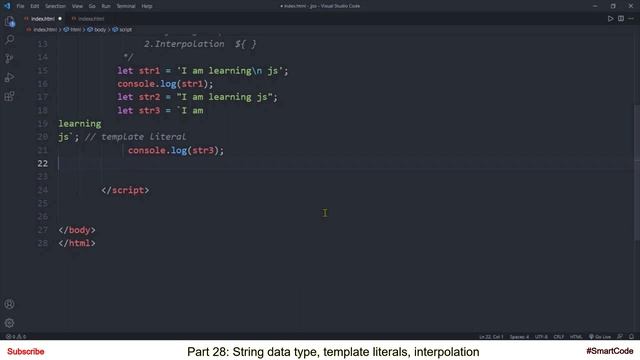 Template Literals and Interpolation | String type in JavaScript | Part 28 | JavaScript | #SmartCode смотреть онлайн