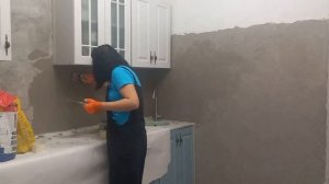 Кухонный фартук из плиточного клея!!!