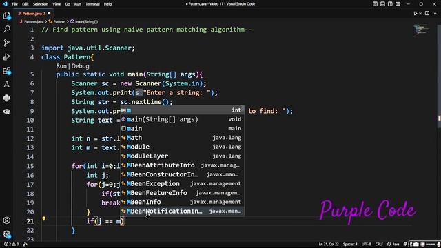 Find Pattern using Naive Algorithm | Video 11 | @PurpleCode404 #java #code #computer #learning смотреть онлайн