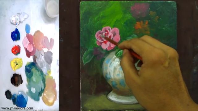 Acrylic Painting Tutorial Still Life With Flowers On Flower Vase Easy And Basic For Beginners