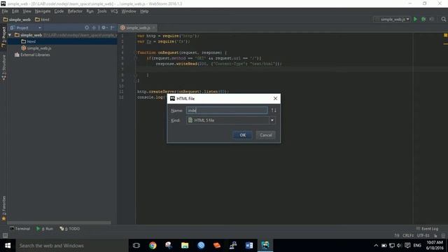 Node.js: create simple static file web server (JetBrains Webstorm) смотреть онлайн