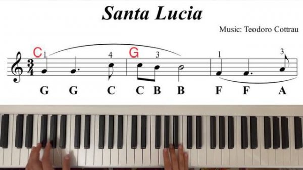 Santa Lucia - EASY Piano Tutorial. Sheet music - C Major. Playing with Auto Accompaniment.