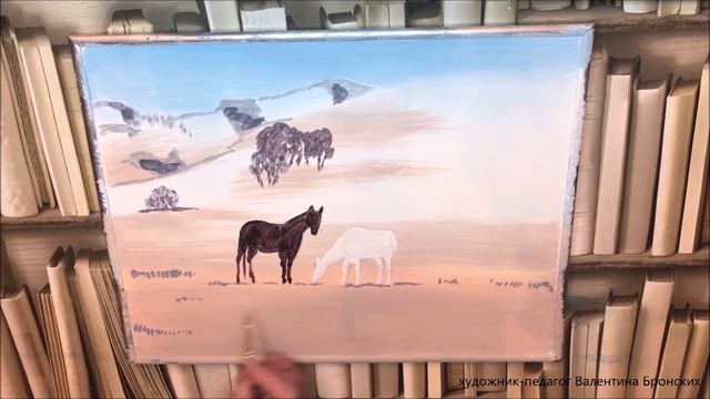 Как нарисовать лошадей акриловыми красками | Лошади зимой | Для начинающих #акрил #пейзаж #лошади смотреть онлайн