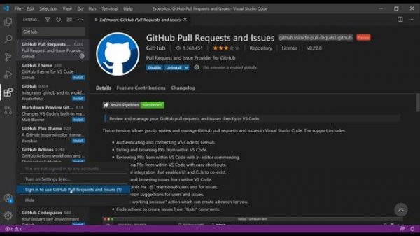 VS Code + GitHub: GitHub Pull Requests and Issues Plugin