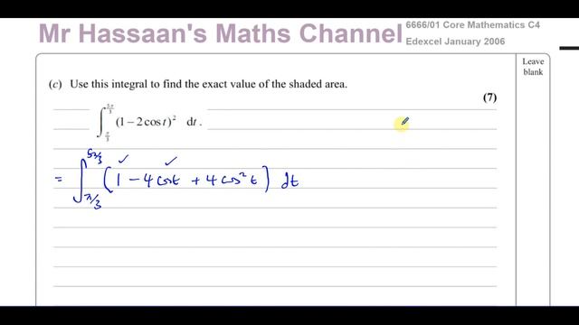 [P4] 6666/01, Edexcel, C4, (GCE), Jan 2018, Q8, Parametric Equations, Integration, Trig Functions смотреть онлайн