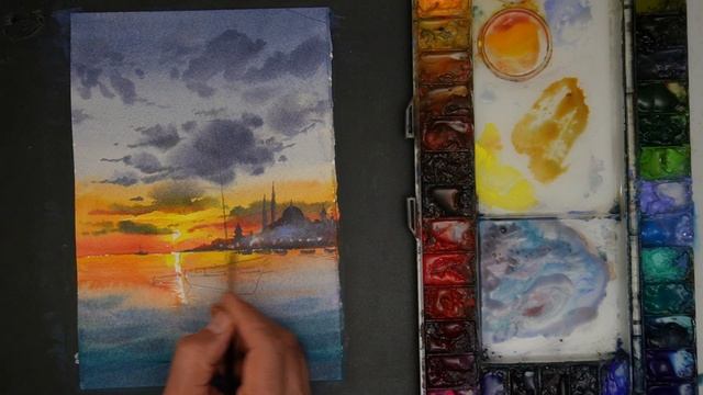 Sunset Clouds Watercolor painting tutorial смотреть онлайн