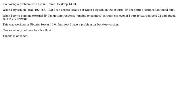 Ubuntu: ssh connection timed out in Ubuntu Desktop 14.04 смотреть онлайн