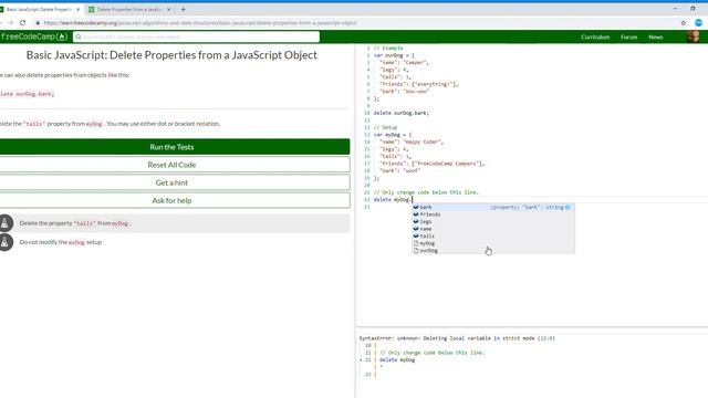 Basic JavaScript Delete Properties from a JavaScript Object 87/111 Learn freeCodeCamp смотреть онлайн