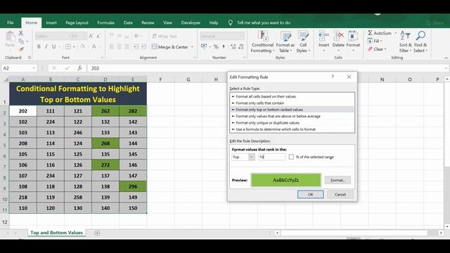 Highlight Top 3, Top 5 and Top 10 Values using Conditional Formatting смотреть онлайн