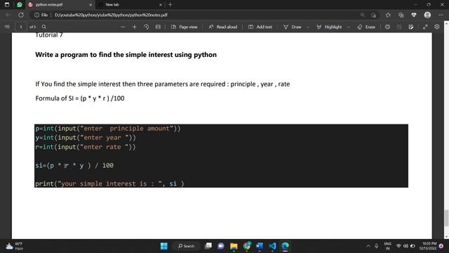 simple interest program in python , how to calculate si using python : Tutorial 7 (Brain Power) смотреть онлайн