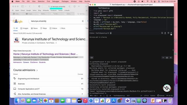 Text To Speech conversion using python | gTTs | play sound | os | Atom | MacBook Pro M1 смотреть онлайн