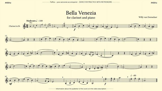 Willy van Dorsselaer: Bella Venezia for clarinet and piano, accompaniment 440Hz смотреть онлайн