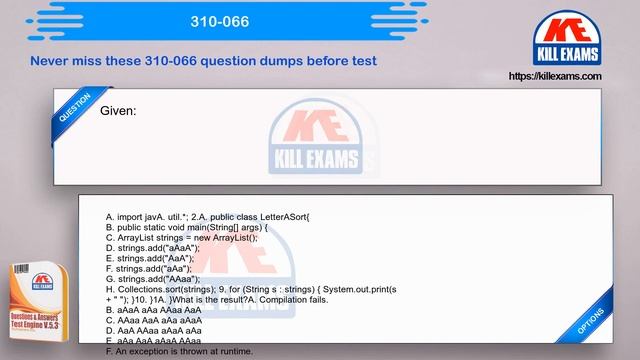 310-066 - Upgrade for the Sun Certified Java Programmer. SE 6.0 Practice Test by Killexams.com смотреть онлайн
