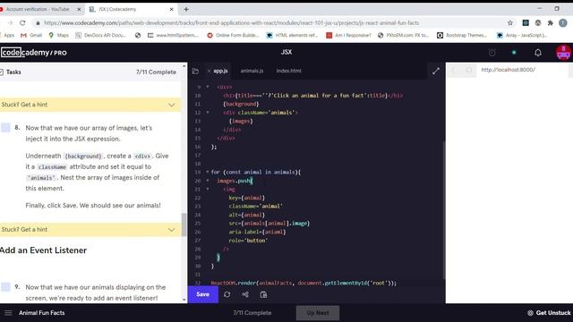 JSX Codecademy Animal Fun facts walk through смотреть онлайн
