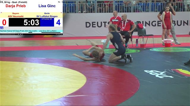 RINGEN DM 2023 – 50kg WW - Darja Prieb vs. Lisa Ginc смотреть онлайн