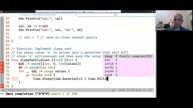 Implementing sleep-sort with goroutines & channels смотреть онлайн