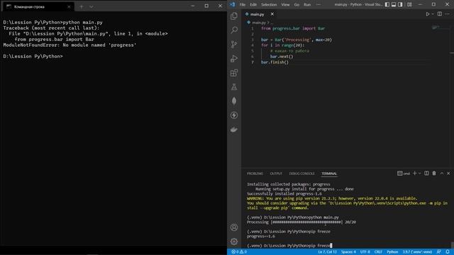 Python - pip install, pip unistall, pip freeze, работа с виртуальным окружением смотреть онлайн