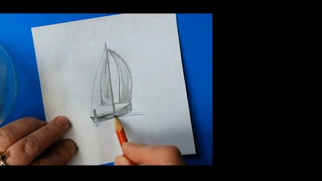 Как нарисовать парусник на закате карандашом, легко и просто смотреть онлайн