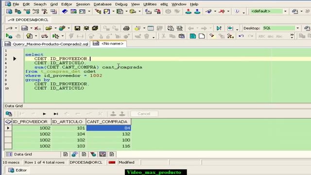 ¿Cómo Obtener en un SELECT el Artículo Más Comprado en PL-SQL Packages en Oracle? смотреть онлайн