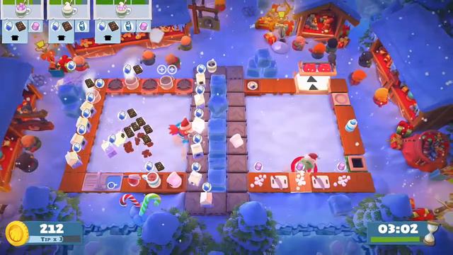 Overcooked 2 Seasonal Content (Kevin's Christmas Cracker) Level 1-1 Gameplay 4 Star (2 Player Co-op