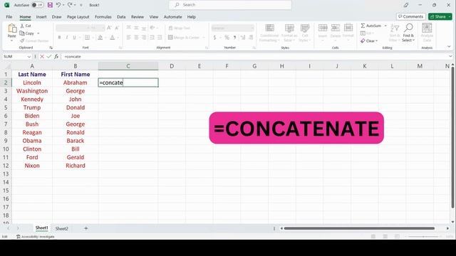 Excel Concatenate Function - Simple tutorial - Combining two cells into one. смотреть онлайн
