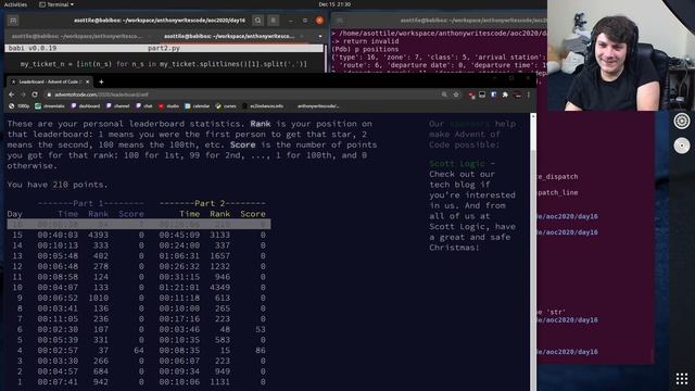 replay - advent of code 2020 day 16 (python) (+ day 13 in sqlite) - 2020-12-16 смотреть онлайн