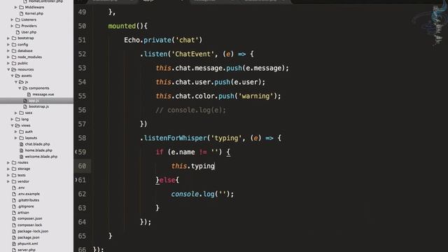 Real Time Chat With Laravel Broadcast, Pusher and Vuejs | User event - typing #8 смотреть онлайн