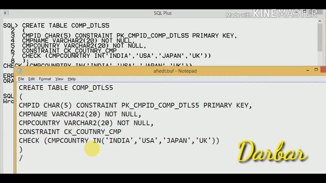 CREATE A PRIMARY KEY AND NOT NULL & CHECK IN ORACLE DB смотреть онлайн