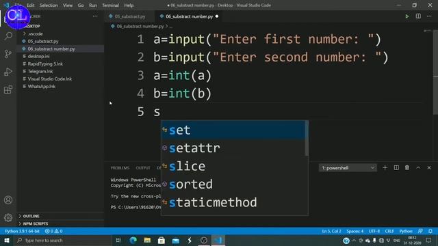 substract two numbers from user input in python। code learning। смотреть онлайн