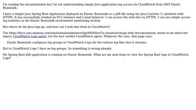 DevOps & SysAdmins: Seeing Java Spring Boot logs from AWS Elastic Beanstalk in AWS CloudWatch смотреть онлайн