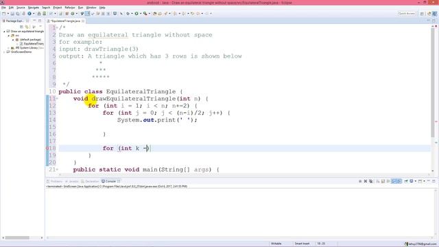 Draw an equilateral triangle without space in Java console смотреть онлайн