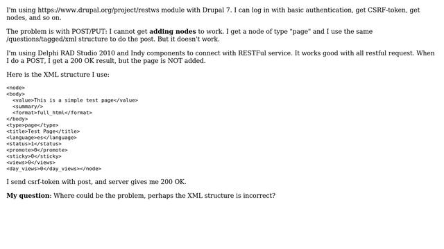 Drupal: What is wrong in my XML structure to add nodes using a RESTFul web service POST? смотреть онлайн