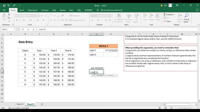 VAR.P | VAR.S STATISTICAL FUNCTION IN EXCEL 29.0