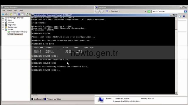 How to online disk/create partition/assign drive with diskpart command on windows server смотреть онлайн