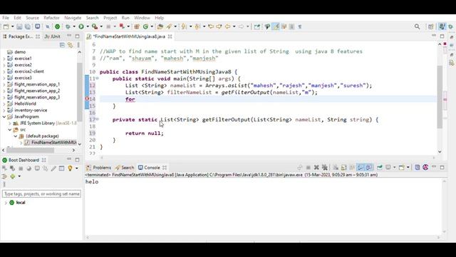 Java program to find letter start with "m" in the given list of String using java 8 Features смотреть онлайн