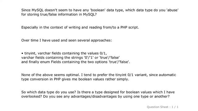 MySQL : Which MySQL data type to use for storing boolean values смотреть онлайн