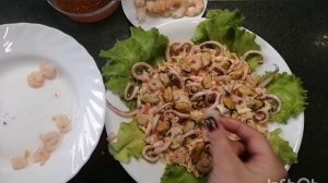 САЛАТ С МОРЕПРОДУКТОВ.  ЦАРСКИЙ САЛАТ.                 ОЧЕНЬ ВКУСНЫЙ.