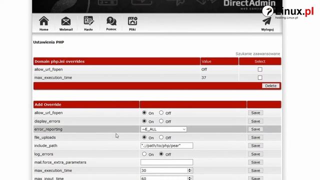 Linux.pl: Zmiana parametrów PHP w panelu DirectAdmin смотреть онлайн