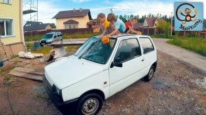 Дети и машина.  Готовим к покраске машину из мультика Маша и Медведь.  МашаМобиль #3