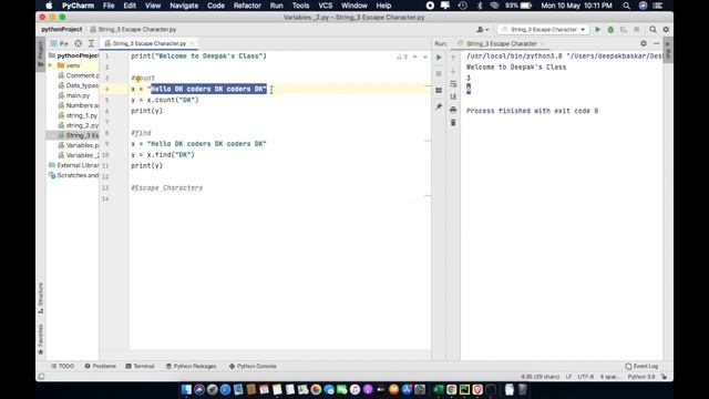 #7 Python String Part - 3 Escape characters, new line, count and find with demo latest 3.8.1 смотреть онлайн