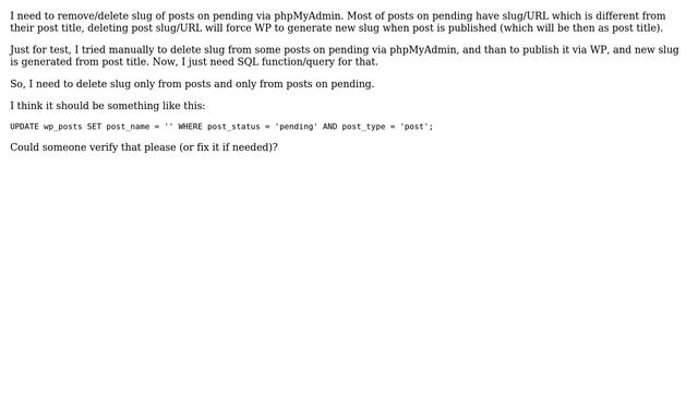 Wordpress: Update slug (URL) of pending posts via phpMyAdmin смотреть онлайн
