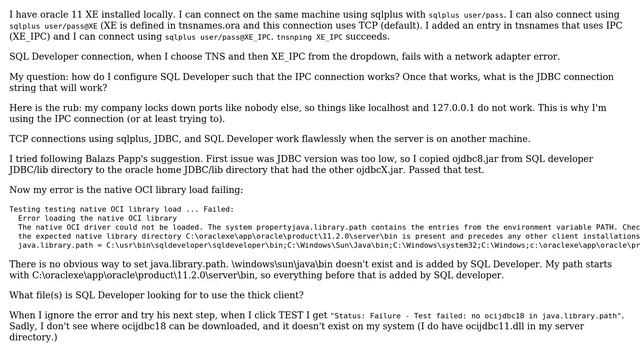configure sql developer for oracle using IPC fails with network adapter error смотреть онлайн