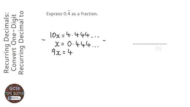 Recurring Decimals: Convert 1-Digit Recurring Decimal to Fraction (Grade 7) - GCSE Maths Revision смотреть онлайн